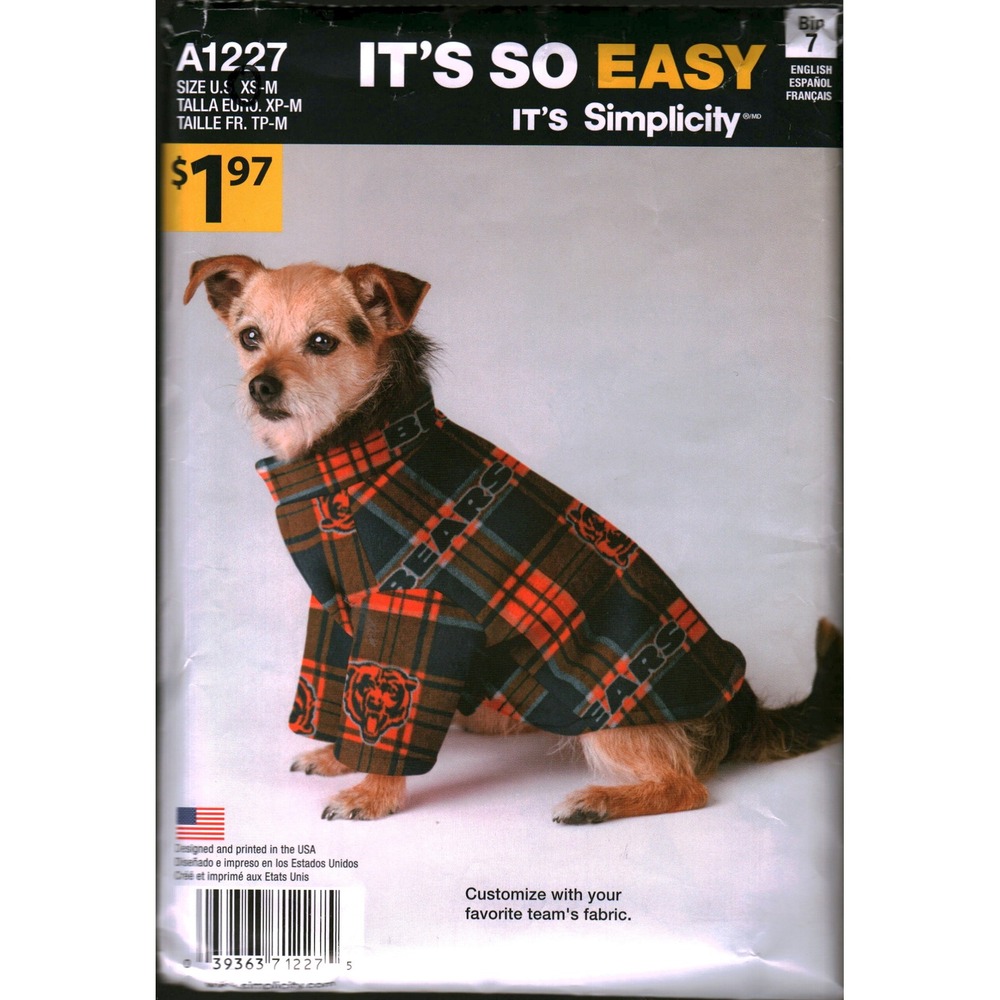 Simplicity A1227 Dog Clothes Sewing Pattern XS Pet Shirt Jacket It's So Easy